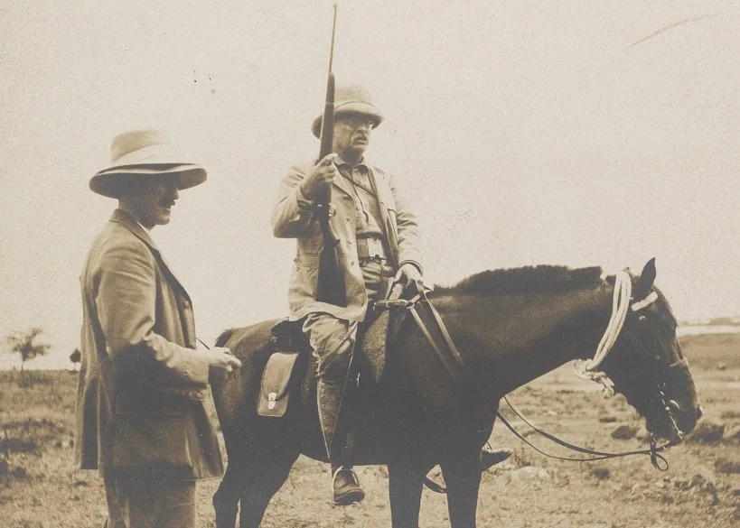 Teddy Roosevelt in an old photograph on horseback